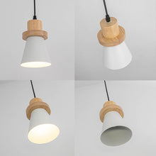 Load image into Gallery viewer, Slope Position Roof Track Light Wood Base White Metal Shade Adjusted Cord Vintage Pendant Lighting