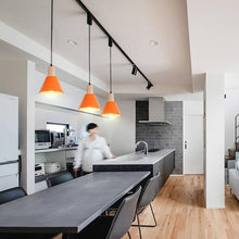 Load image into Gallery viewer, Track Lamp Orange Lampshade Wood Base Adjusted Cord Contemporary Track Pendant Light