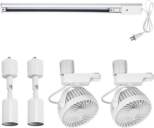 1 Track Rail, 2 Track Lights No Bulb, 2 Track Mini Fans Easy Installation White Plant Growing Kit