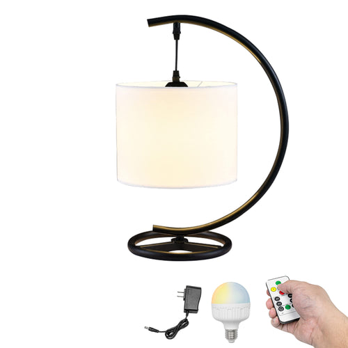 Rechargeable Smart LED Bulbs With Remote Cordless Cloth Shade Modern Design Table Lamp