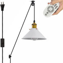 Load image into Gallery viewer, Industrial Pulley Pendant Lamp with 15ft &amp; 20ft Plug-in Cord Dimmer Smart Led Bulb Iron Cone Shade