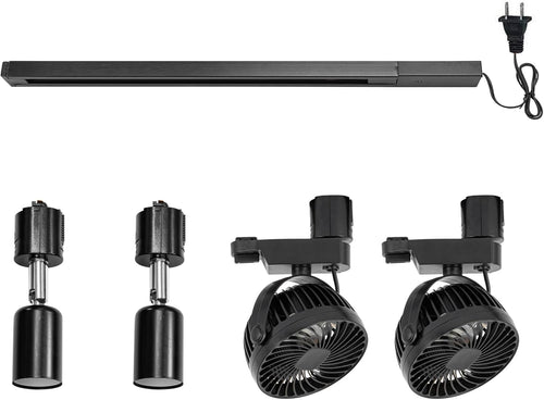 1 Track Rail, 2 Track Lights No Bulb, 2 Track Mini Fans Easy Installation Black Plant Growing Kit