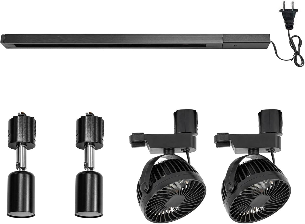 1 Track Rail, 2 Track Lights No Bulb, 2 Track Mini Fans Easy Installation Black Plant Growing Kit