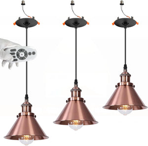3-Sets Recessed Pendant Light Industrial Style Adjustable Height Remote Control for Dining Room