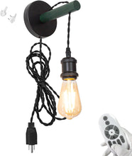 Load image into Gallery viewer, Handle Adjusted Dark Green Wall Sconce Plug-in Cord Wooden Control Timer Smart Bulbs for Home Decor