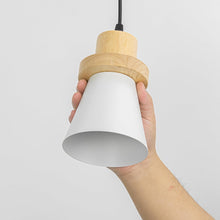 Load image into Gallery viewer, Slope Position Roof Track Light Wood Base White Metal Shade Adjusted Cord Vintage Pendant Lighting