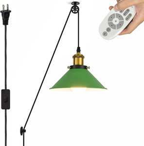 Industrial Pulley Pendant Lamp with 15ft & 20ft Plug-in Cord Dimmer Smart Led Bulb Iron Cone Shade