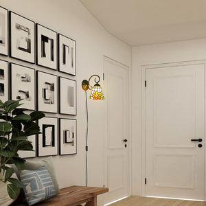 Wall lamp E26 1-Light Plug-in Bulb not Included Wall Sconce Glass Shade 6 Foot Black Cord
