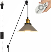 Load image into Gallery viewer, Industrial Pulley Pendant Lamp with 15ft &amp; 20ft Plug-in Cord Dimmer Smart Led Bulb Iron Cone Shade