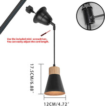 Load image into Gallery viewer, Slope Position Roof Track Light Wood Base Black Metal Shade Adjusted Cord Retro Pendant Light