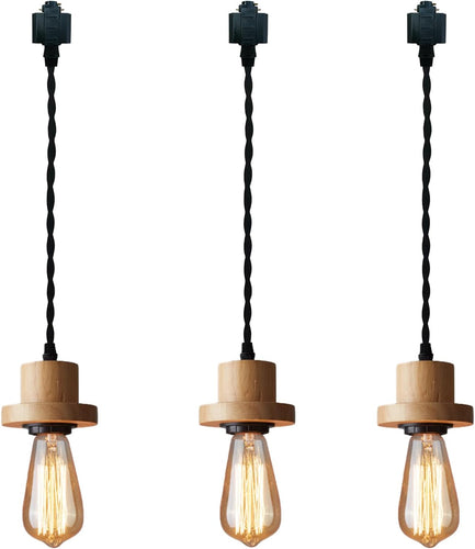 Corded Track Lighting E26 Wooden Base Vintage Design for Kitchen Loft Dining Room Customizable