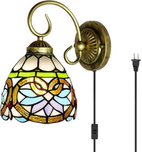 Load image into Gallery viewer, Wall lamp E26 1-Light Plug-in Bulb not Included Wall Sconce Glass Shade 6 Foot Black Cord