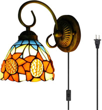 Load image into Gallery viewer, Wall lamp E26 1-Light Plug-in Bulb not Included Wall Sconce Glass Shade 6 Foot Black Cord