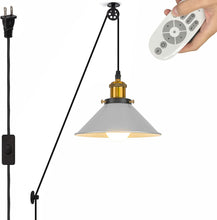 Load image into Gallery viewer, Industrial Pulley Pendant Lamp with 15ft &amp; 20ft Plug-in Cord Dimmer Smart Led Bulb Iron Cone Shade