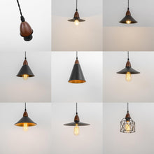 Load image into Gallery viewer, E26 Walnut Base Black Metal Lampshade 3.2 Ft Adjusted Cord Vintage Track Pendant Light For Home