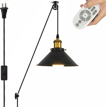 Load image into Gallery viewer, Industrial Pulley Pendant Lamp with 15ft &amp; 20ft Plug-in Cord Dimmer Smart Led Bulb Iron Cone Shade