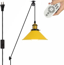 Load image into Gallery viewer, Industrial Pulley Pendant Lamp with 15ft &amp; 20ft Plug-in Cord Dimmer Smart Led Bulb Iron Cone Shade