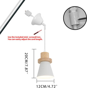 Slope Position Roof Track Light Wood Base White Metal Shade Adjusted Cord Vintage Pendant Lighting