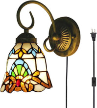 Load image into Gallery viewer, Wall lamp E26 1-Light Plug-in Bulb not Included Wall Sconce Glass Shade 6 Foot Black Cord