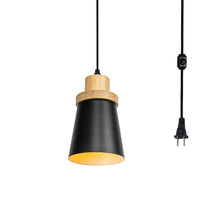 Load image into Gallery viewer, Plug In Outlet Corded Hanging Light Log Base Metal Black/White Shade Retro Living Lamp