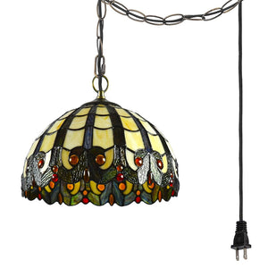 Hanging Pendant Light no Wiring Needed Butterfly Shape Baroque Style Colorful Chandelier Iron Cord