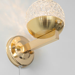 Yequandec USB Cable Touch Switch Hook Type Dimmable Wall Sconce Flow Rotating Light Modern Design Brass Crystal Lampshade