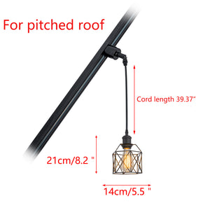 Hollow Black Cage Metal Sloped Position Track Light Fixture E26 Base Modern Design Hanging Lamp Inclined Roof