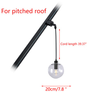 Sloped Position Track Light Fixture E26 Base Globe Glass Modern Design Hanging Lamp Inclined Roof
