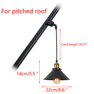 Sloped Position Track Light Fixture E26 Base Black Metal Vintage Design Hanging Lamp Inclined Roof
