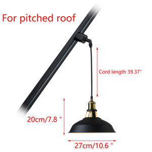 Sloped Position Track Light Fixture E26 Base Metal Black Vintage Design Hanging Lamp Inclined Roof
