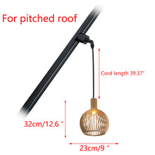 Load image into Gallery viewer, Sloped Position Track Light Fixture E26 Base Wood Lampshade Vintage Design Hanging Lamp Inclined Roof
