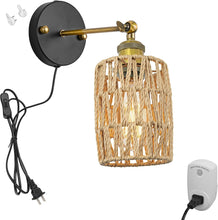 Load image into Gallery viewer, Twine Natural Rattan Wall Lamp Adjustable Plug-in Cord Aisle Light Rental Storey for Bedroom