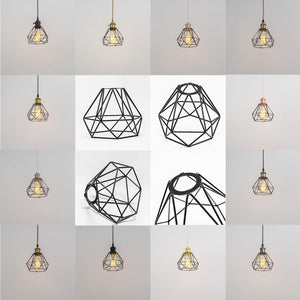 Matt Black Base with Metal Diamond Shape Hollow Shade Adjusted Cord Vintage Track Pendant Light