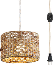 Load image into Gallery viewer, Hanging Ceiling Lamp Twine Natural Rattan Lampshade Pendant Light with Dimmable Rope Cord