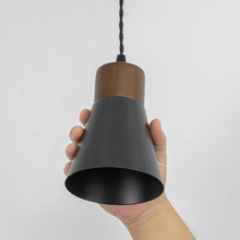 Load image into Gallery viewer, Slope Position Roof Track Light Walnut Base Black Metal Shade Adjusted Cord Vintage Design