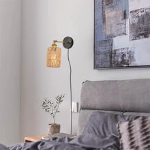 Load image into Gallery viewer, Twine Natural Rattan Wall Lamp Adjustable Plug-in Cord Aisle Light Rental Storey for Bedroom