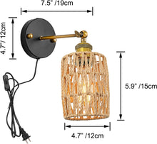 Load image into Gallery viewer, Twine Natural Rattan Wall Lamp Adjustable Plug-in Cord Aisle Light Rental Storey for Bedroom