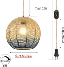Load image into Gallery viewer, Ceiling Lamp Natural Lampshade No Wiring Needed Plug-in Hemp Rope Cord Dimmable For Modern Farmhouse