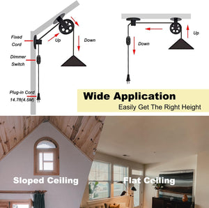 1-Light Pulley Pendant Light Hanging Light Remote Control& Dimming Ceiling Light for Bedroom Hallway