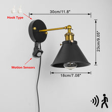 Load image into Gallery viewer, Motion Sensor Light 5.9 Feet Outlet Type Cord Adjusted Angle Metal Vintage Wall Lamp Bulb Included