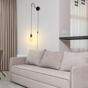 Corded Adjustable Dimmable Gooseneck Wall Sconce 5.9 Feet  Cable Black Metal Wall Lamp Vintage Design