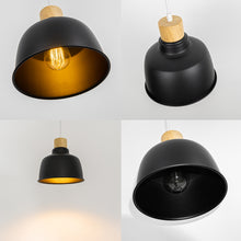 Load image into Gallery viewer, E26 Wood Base Black Metal Lampshade Retro Track Light 3.2 Ft Adjusted Height Freely