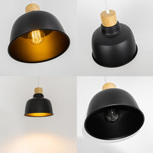 Load image into Gallery viewer, E26 Wood Base Black Metal Lampshade Retro Track Light 3.2 Ft Adjusted Height Freely