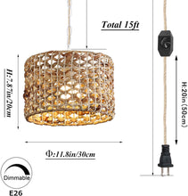 Load image into Gallery viewer, Hanging Ceiling Lamp Twine Natural Rattan Lampshade Pendant Light with Dimmable Rope Cord
