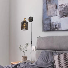 Load image into Gallery viewer, Black Twine Natural Rattan Wall Lamp Adjustable Plug-in Cord Dimmer Timer Plant Light for Bedroom