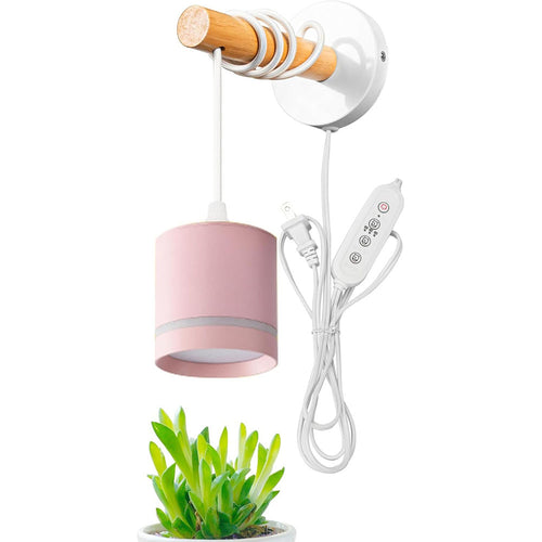 Hanging Wall Sconce Wooden Handle Macaron Style with Timer Cord Idea for Indoor Plant Grow Light