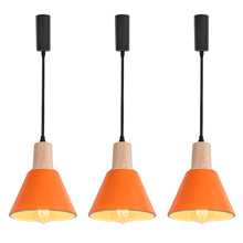Load image into Gallery viewer, Track Lamp Orange Lampshade Wood Base Adjusted Cord Contemporary Track Pendant Light