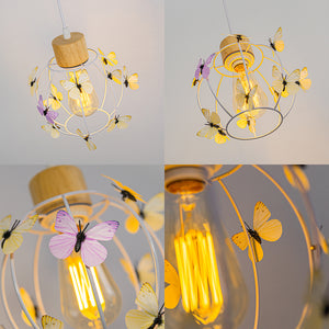 Rounded Metal Shade With Butterflies E26 Wood Base Track Light 3.2 Ft Adjusted Height Freely