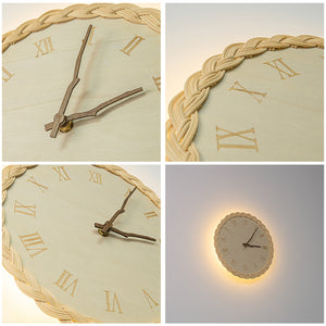 High-Quality Handmade Rattan With Clock Decorative Lamp Convenient Hook Vintage Wall Sconce Remote Battery Run