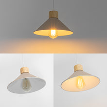 Load image into Gallery viewer, E26 Wood Base Khaki Metal Cone Shade Retro Track Light 3.2 Ft Adjusted Height Freely